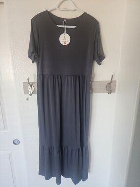 Charcoal Short-Sleeve Tiered Maxi Dress